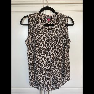 Vince Camuto leopard print V-neck blouse.